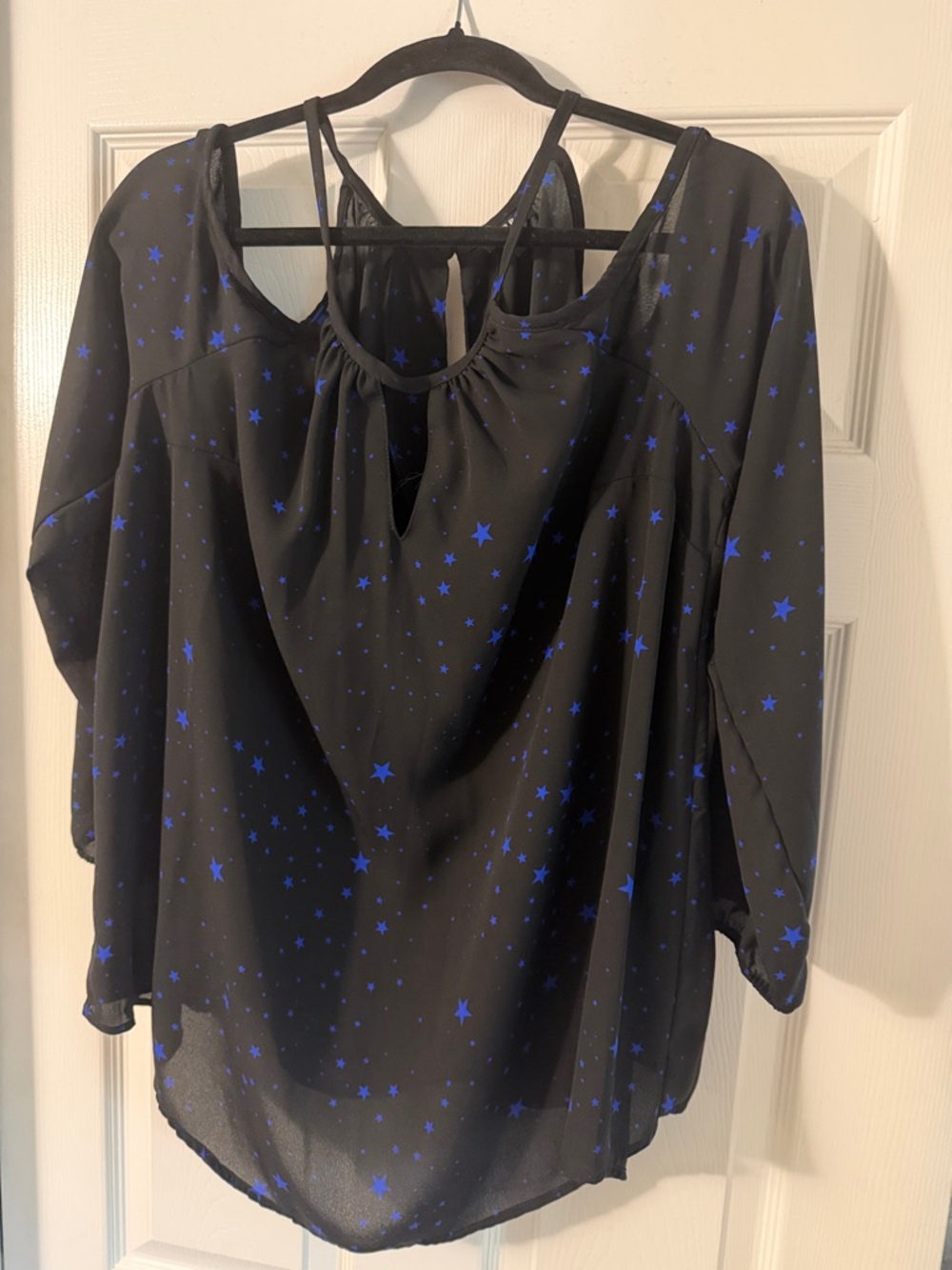torrid Black Cold-Shoulder Blouse with Blue Star Print